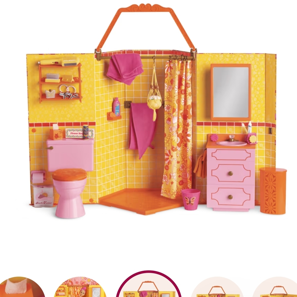 The American Girl Doll Groovy Bathroom Set With All Accessories